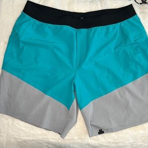 MENS LULULEMON TEAL AND GREY SWIM SHORTS
